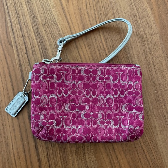 Coach Y2K Pink Silver Monogram Optic Lurex Shimmer Wristlet - Picture 1 of 7